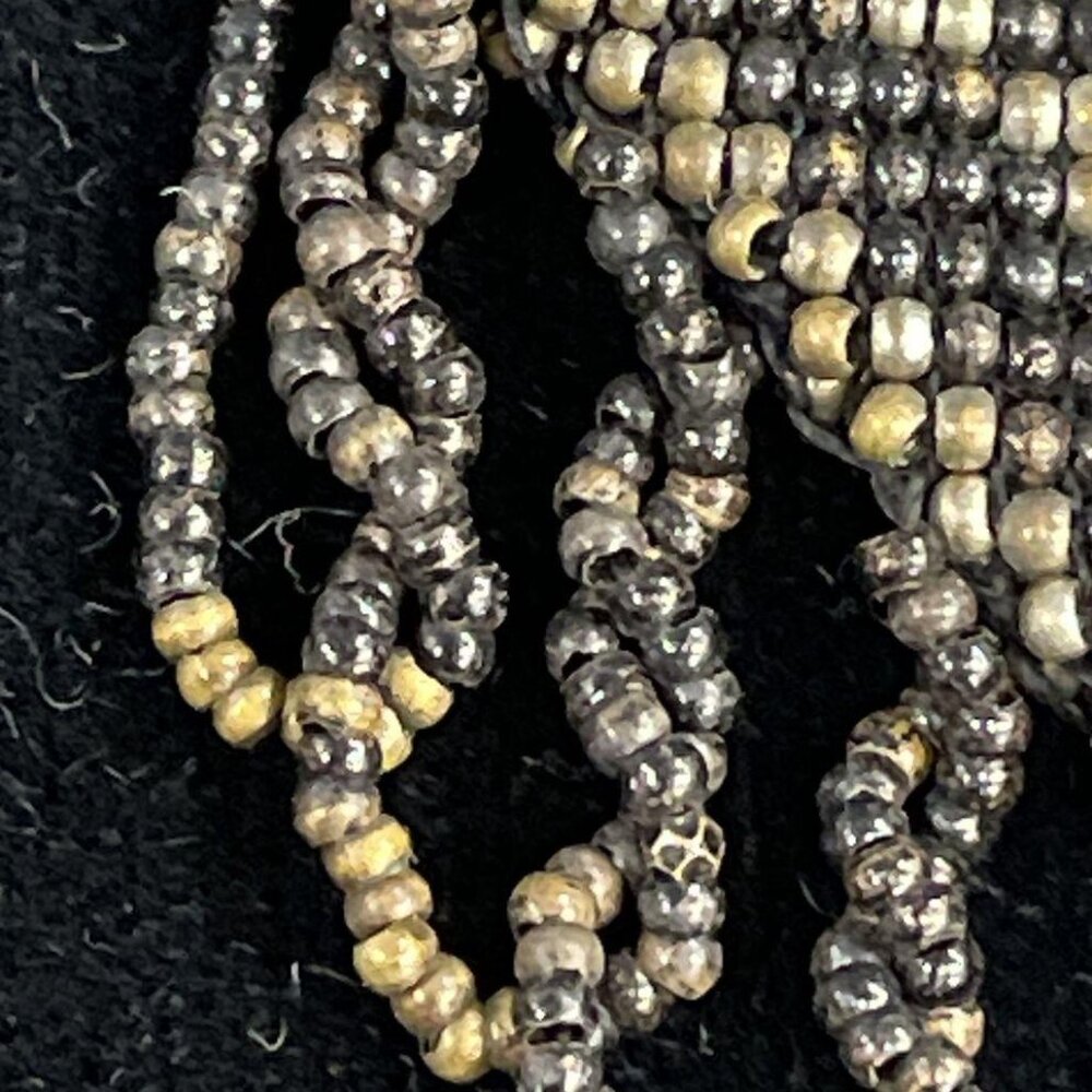 Antique Beaded Drawstring Pouch – Black & Gold, Fringe Tassels, Art Deco Style - Picture 4 of 10